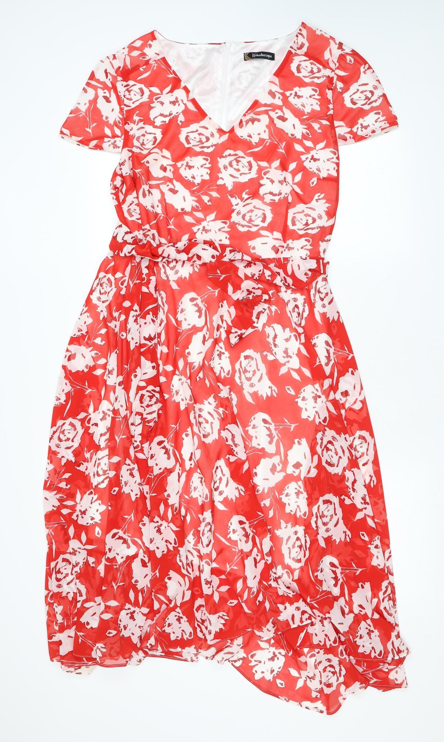 Kaleidoscope Womens Red Floral Polyester Maxi Size 18 V-Neck Zip
