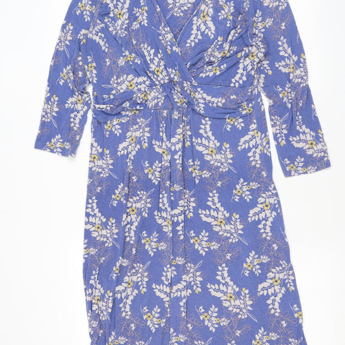 Lily & Me Womens Blue Floral Viscose Skater Dress Size 12 V-Neck Pullover