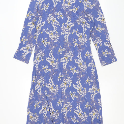 Lily & Me Womens Blue Floral Viscose Skater Dress Size 12 V-Neck Pullover