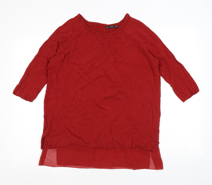 Zara Womens Red Round Neck Acrylic Pullover Jumper Size L