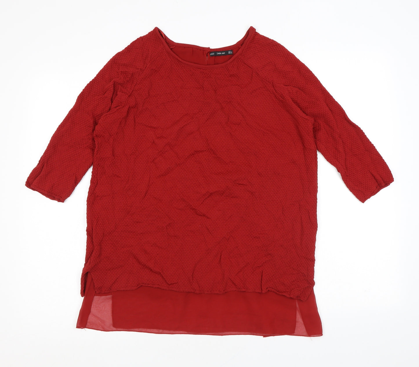 Zara Womens Red Round Neck Acrylic Pullover Jumper Size L