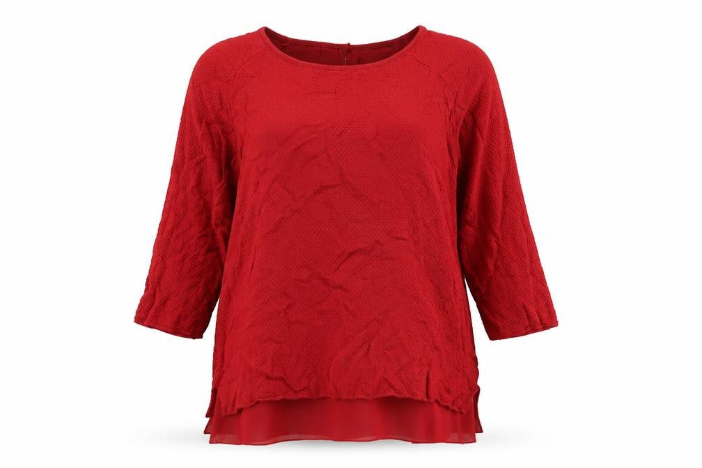 Front view of Zara women’s red round neck acrylic jumper, size L