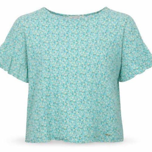 Marks and Spencer Womens Green Floral Viscose Basic T-Shirt Size 12 Round Neck - Pockets