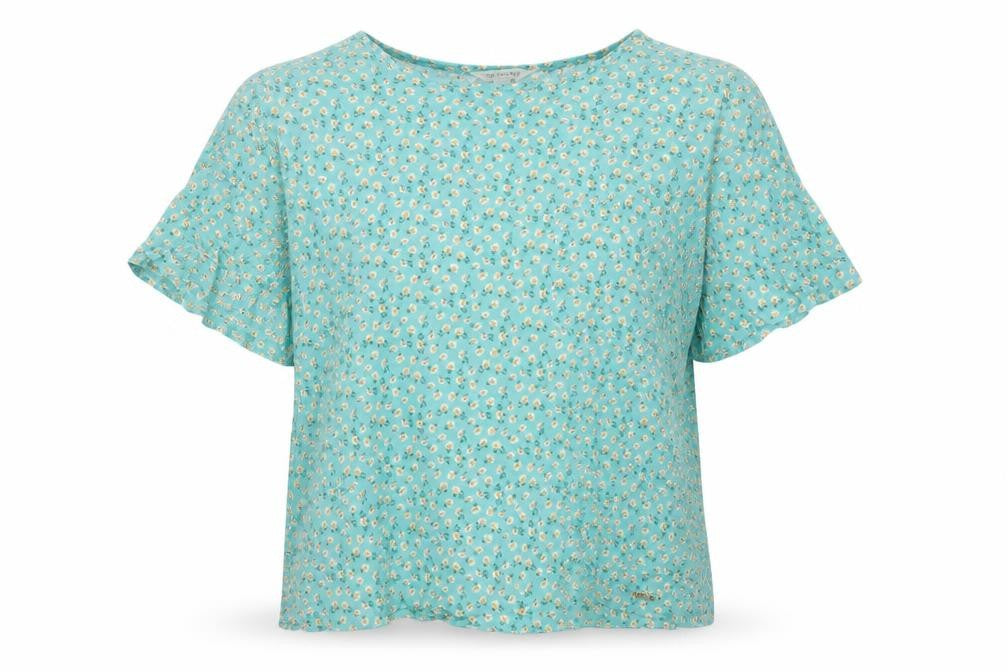 Marks and Spencer Womens Green Floral Viscose Basic T-Shirt Size 12 Round Neck - Pockets