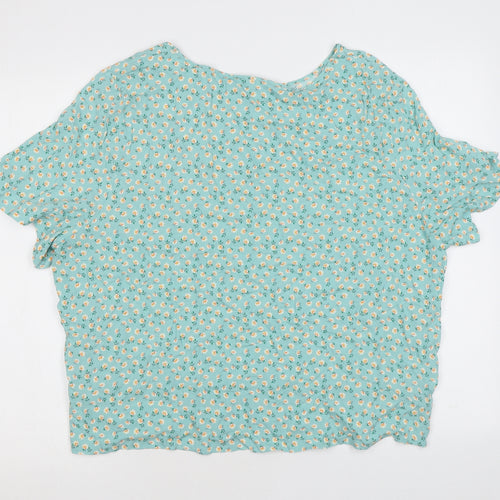 Marks and Spencer Womens Green Floral Viscose Basic T-Shirt Size 12 Round Neck - Pockets