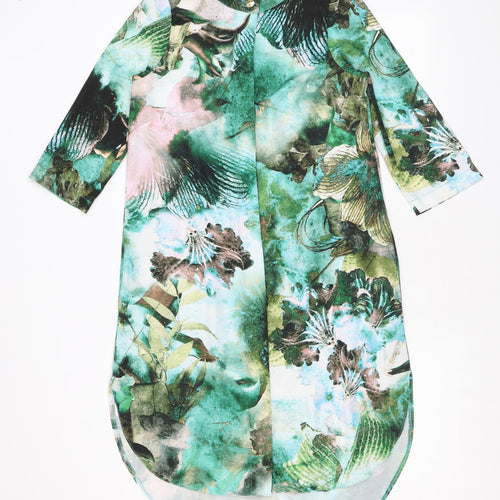 Closet Womens Green Geometric Polyester Kaftan Size 8 Round Neck Button