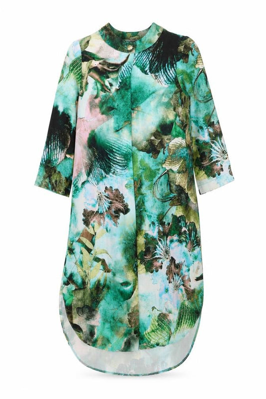 Front view of Closet women’s green geometric polyester kaftan, size UK 8, round neck button