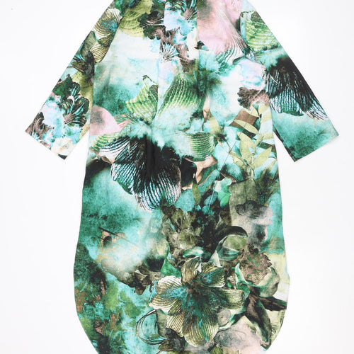 Closet Womens Green Geometric Polyester Kaftan Size 8 Round Neck Button