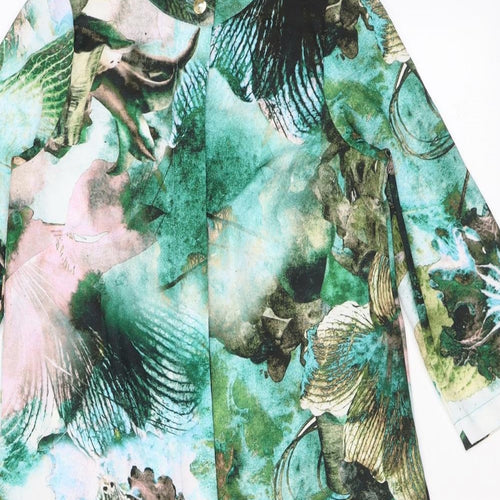Closet Womens Green Geometric Polyester Kaftan Size 8 Round Neck Button