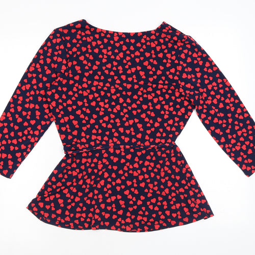 Oasis Womens Blue Geometric Polyester Wrap Blouse Size S V-Neck - Hearts