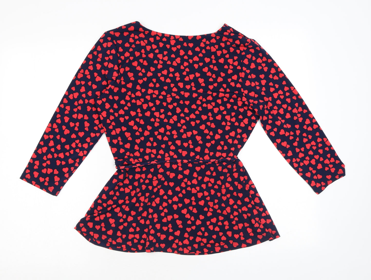 Oasis Womens Blue Geometric Polyester Wrap Blouse Size S V-Neck - Hearts