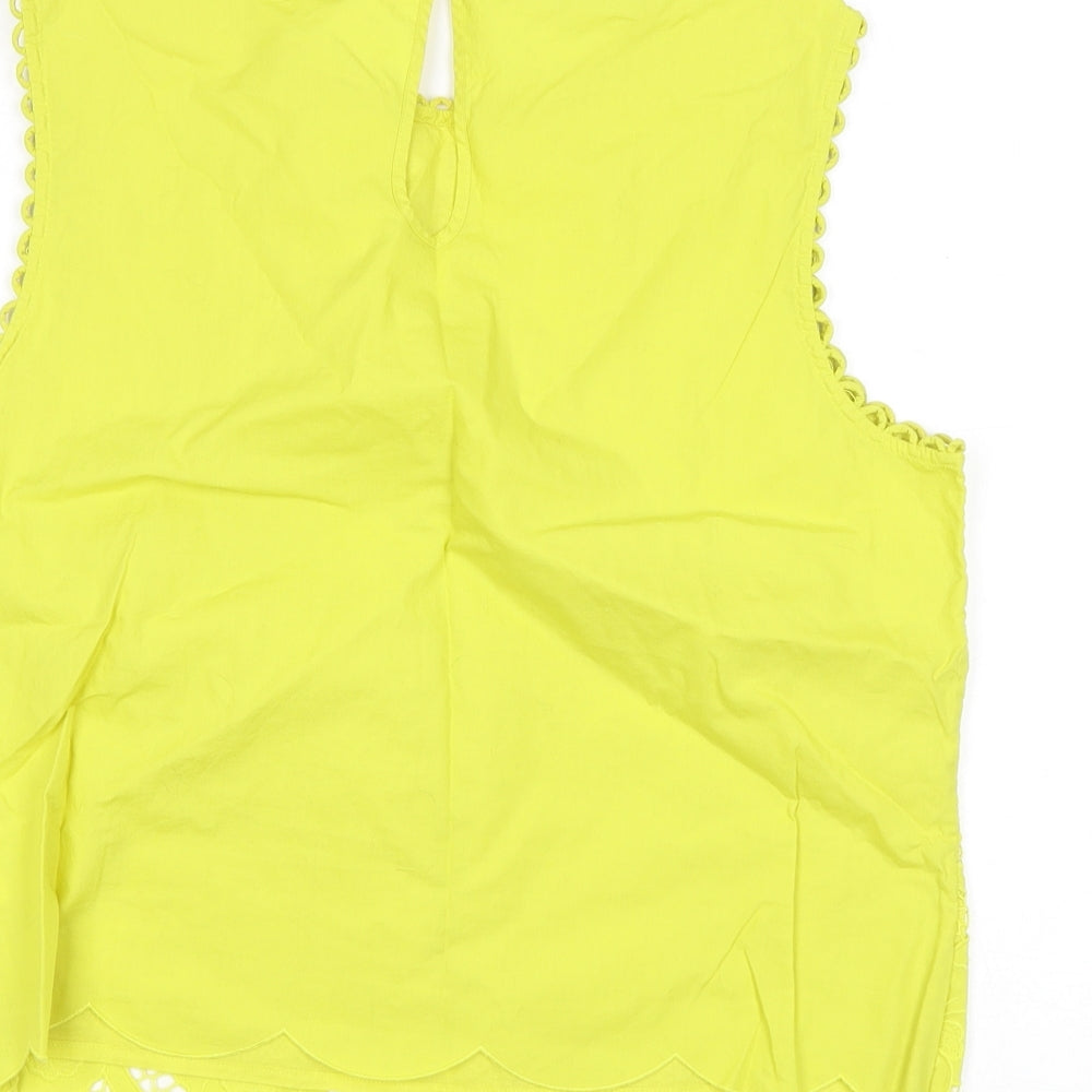 Hobbs Womens Yellow Floral Cotton Basic Tank Size 12 Round Neck