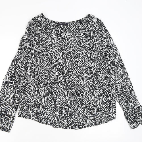 Marks and Spencer Womens Black Geometric Viscose Basic Blouse Size 8 Boat Neck