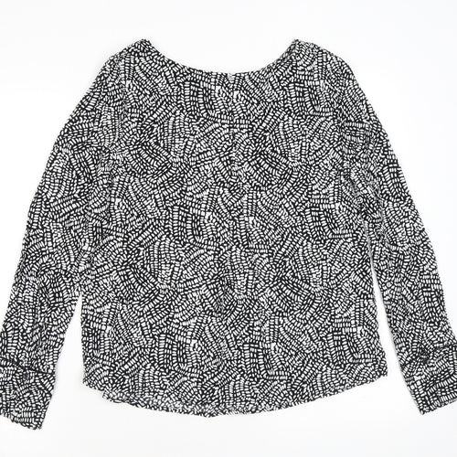 Marks and Spencer Womens Black Geometric Viscose Basic Blouse Size 8 Boat Neck