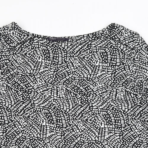 Marks and Spencer Womens Black Geometric Viscose Basic Blouse Size 8 Boat Neck