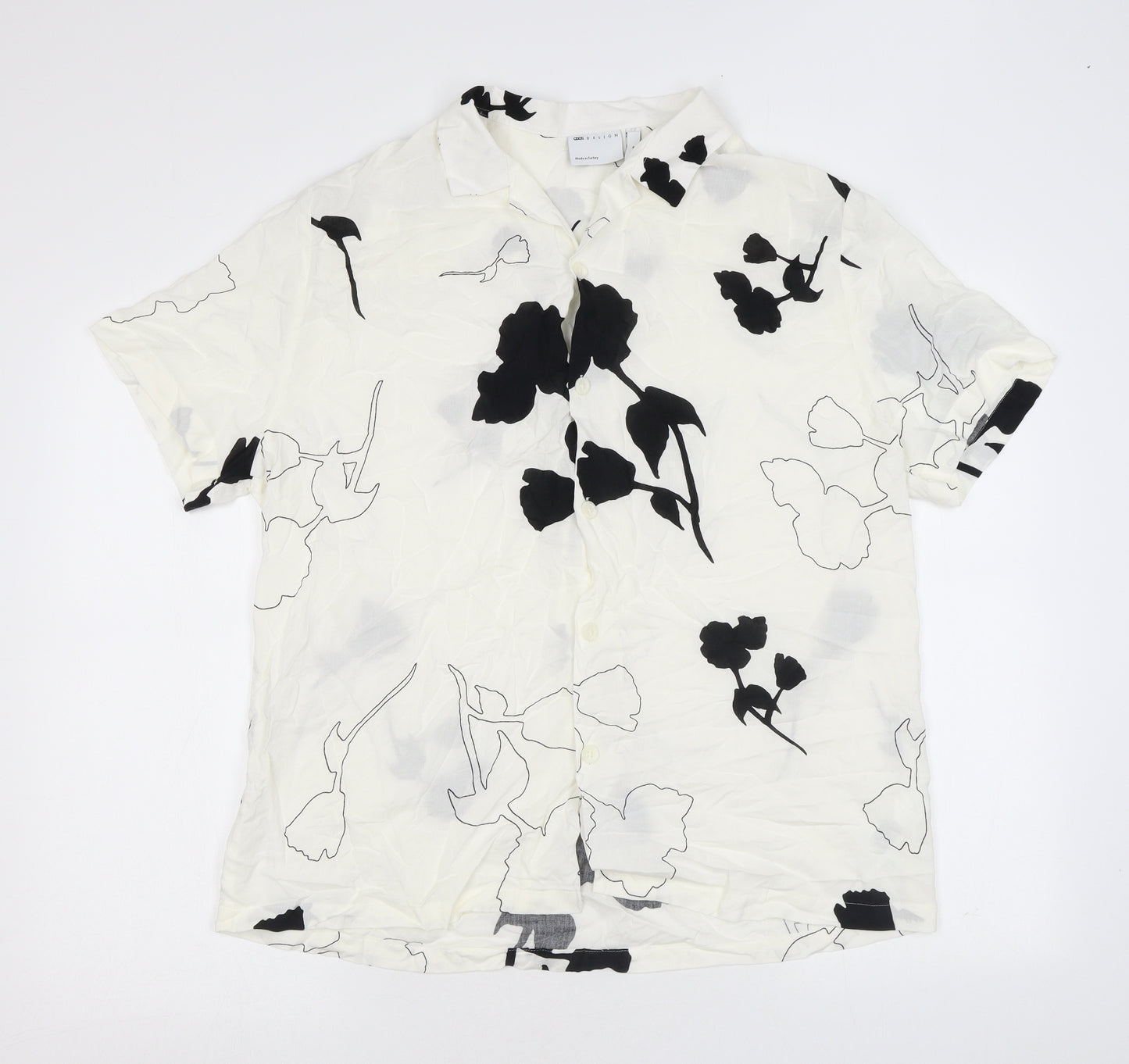 ASOS Mens White Floral Viscose Button-Up Size M Collared Button