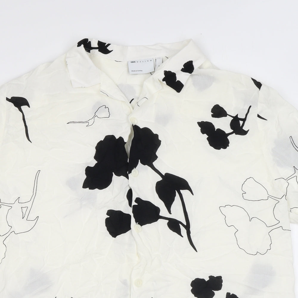 ASOS Mens White Floral Viscose Button-Up Size M Collared Button