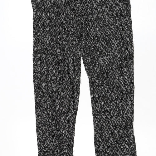 H&M Womens Black Geometric Viscose Trousers Size S L27 in Regular