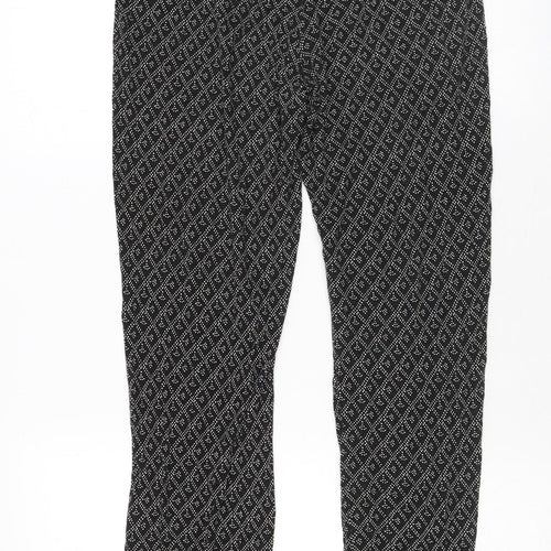 H&M Womens Black Geometric Viscose Trousers Size S L27 in Regular