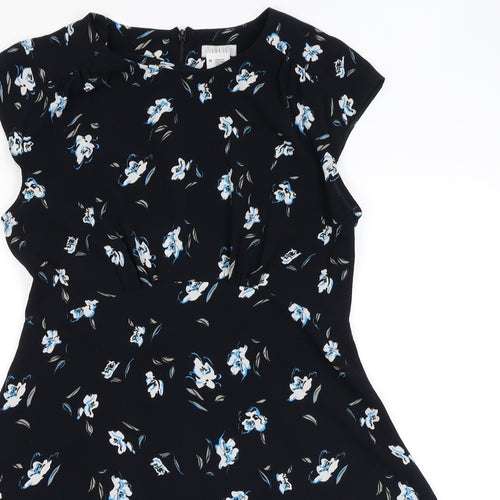Cooperative Womens Black Floral Polyester Skater Dress Size M Round Neck Zip