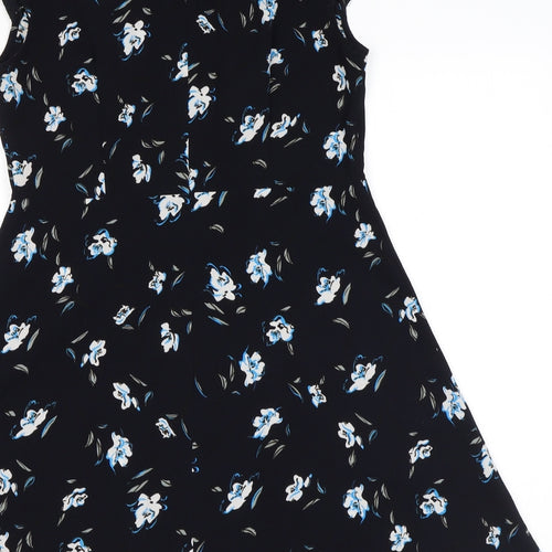 Cooperative Womens Black Floral Polyester Skater Dress Size M Round Neck Zip