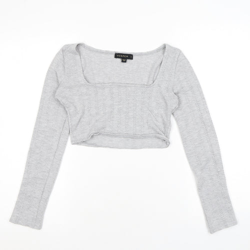 Vesper Womens Grey Square Neck Polyester Pullover Jumper Size 8 - Cropped