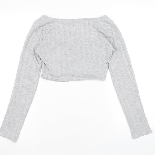 Vesper Womens Grey Square Neck Polyester Pullover Jumper Size 8 - Cropped
