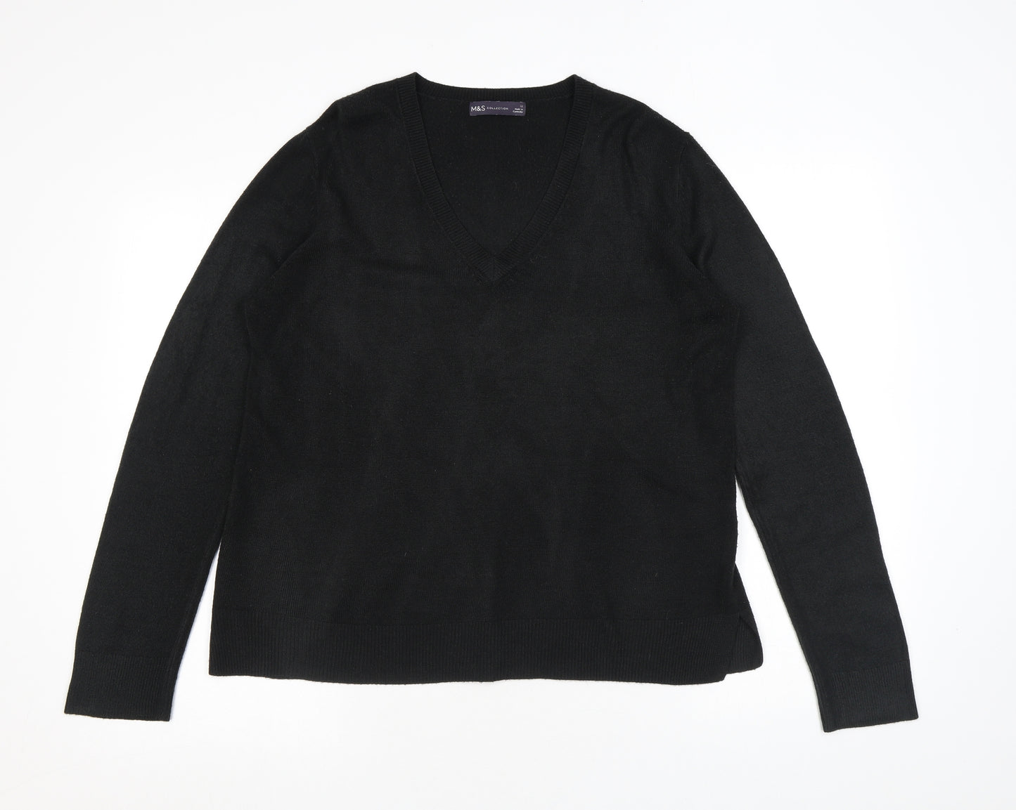 Marks and Spencer Womens Black V-Neck Acrylic Pullover Jumper Size 12