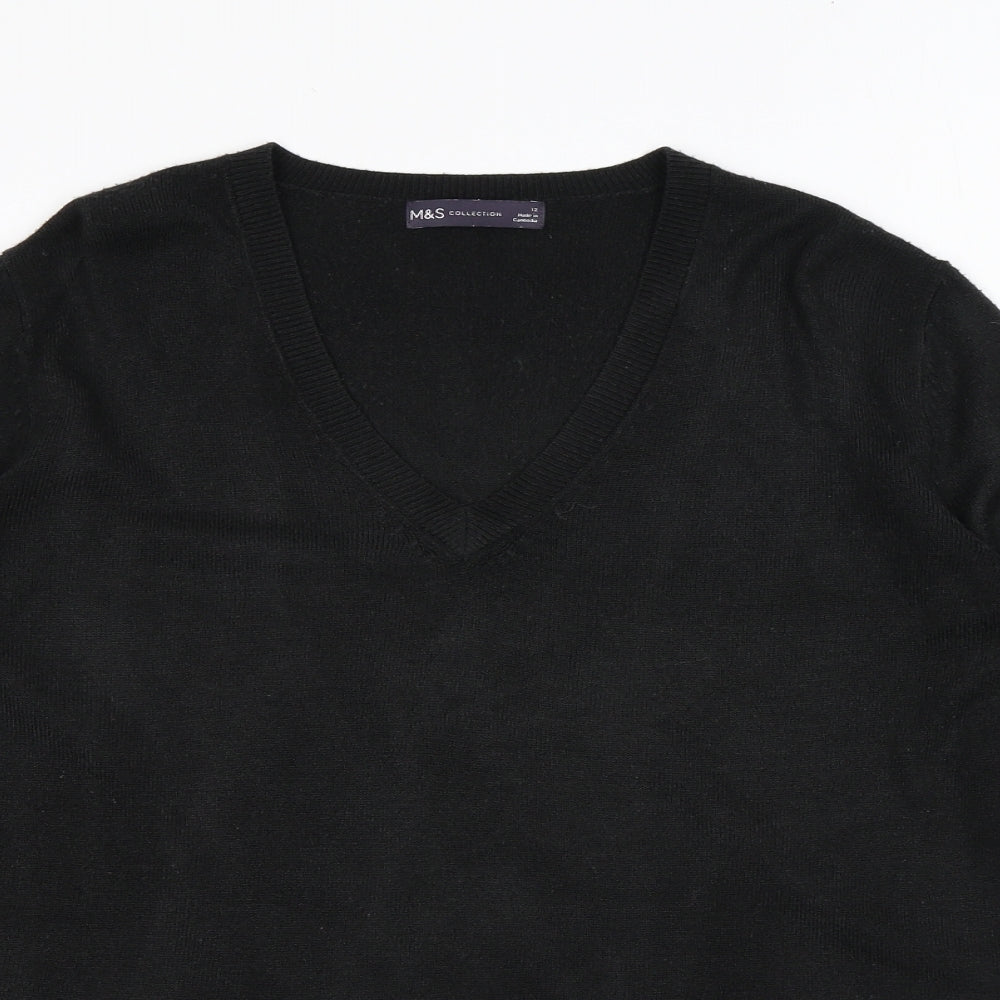 Marks and Spencer Womens Black V-Neck Acrylic Pullover Jumper Size 12