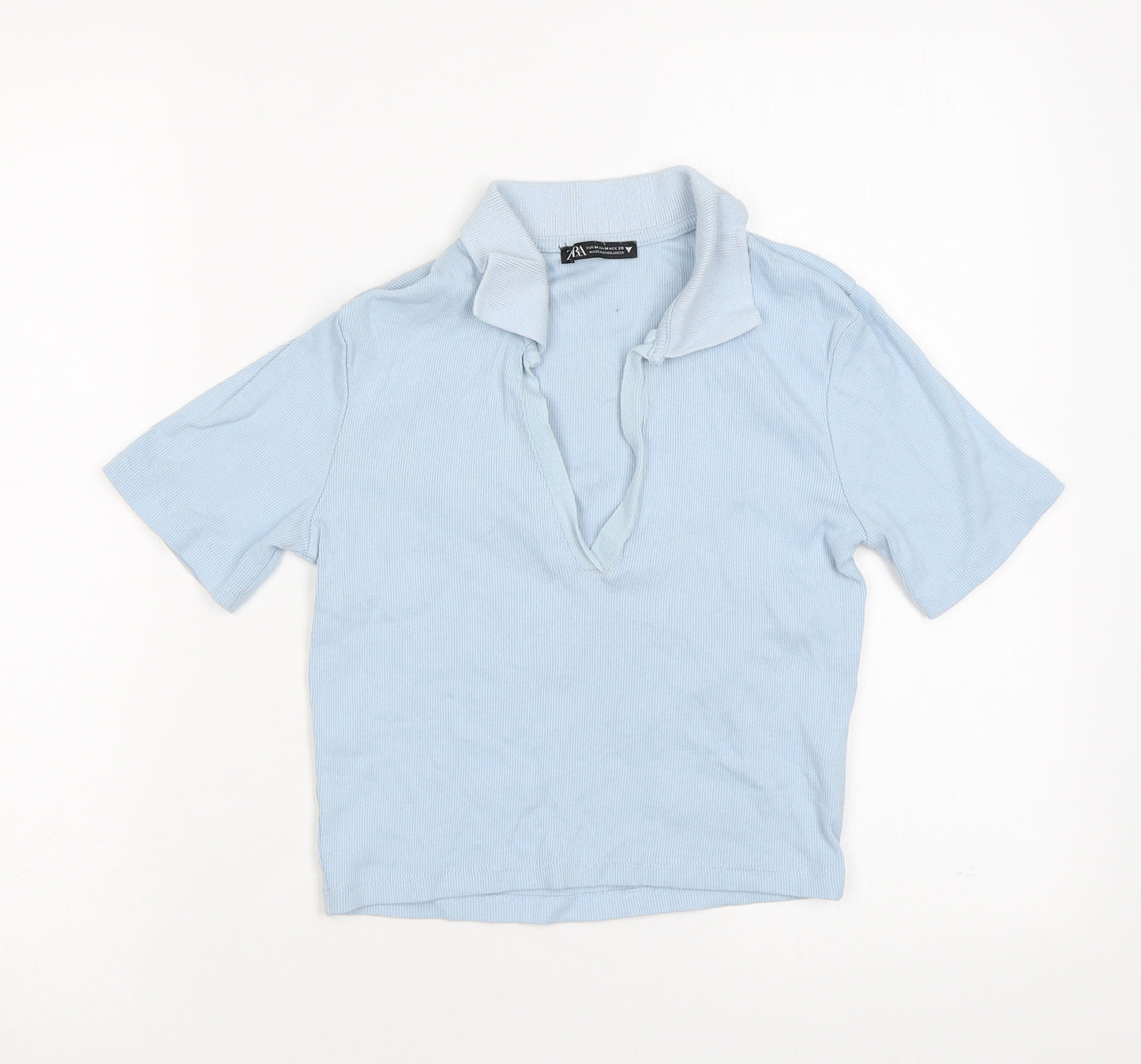 Zara Womens Blue Cotton Basic Polo Size M Collared - Cropped