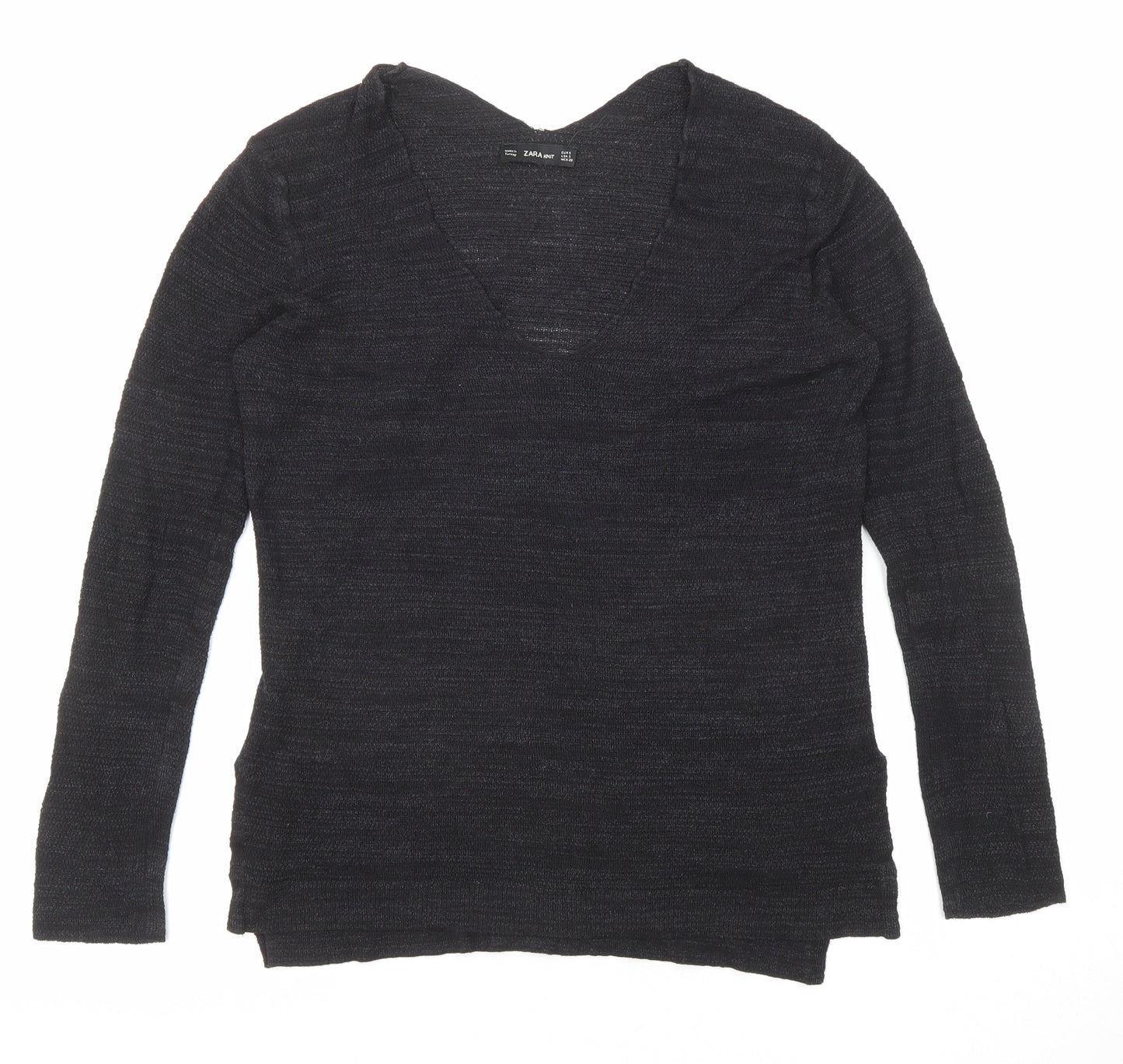 Zara Womens Black V-Neck Acrylic Pullover Jumper Size S