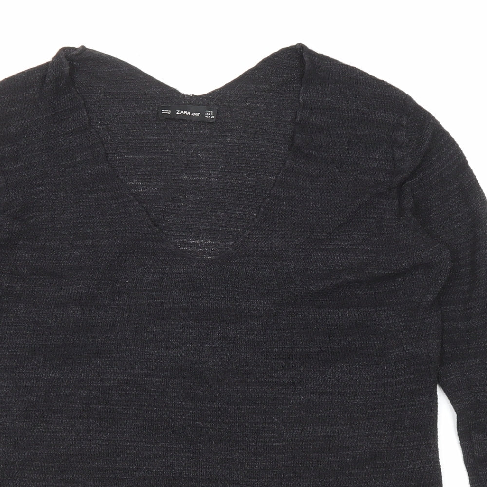 Zara Womens Black V-Neck Acrylic Pullover Jumper Size S