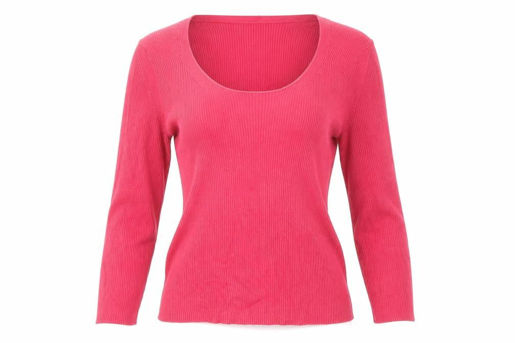 Front view of Precis women’s pink scoop neck viscose jumper, size S