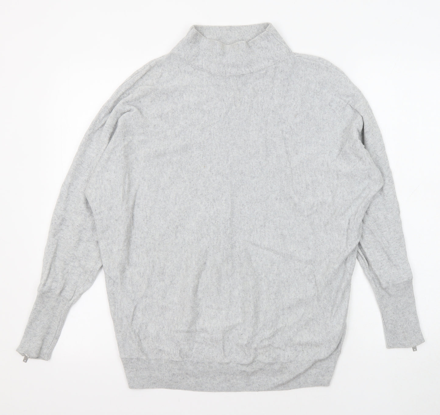 Mint Velvet Womens Grey High Neck Cotton Pullover Jumper Size S - Zipped sleeves