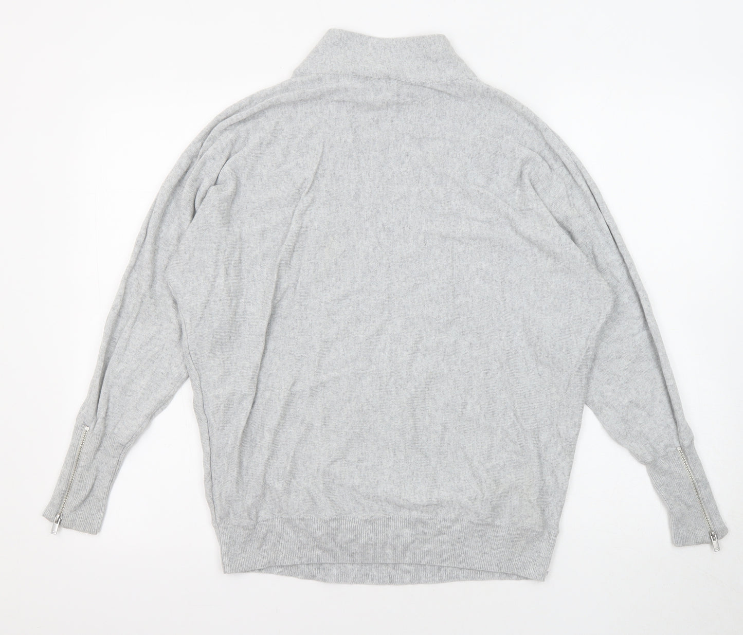 Mint Velvet Womens Grey High Neck Cotton Pullover Jumper Size S - Zipped sleeves