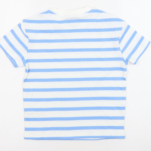 Marks and Spencer Boys Blue Striped Cotton Basic T-Shirt Size 10-11 Years Round Neck Pullover