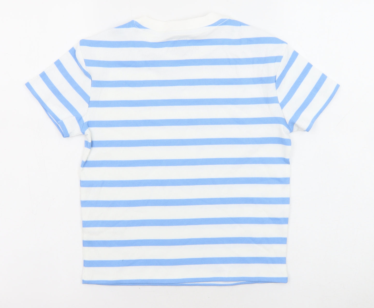 Marks and Spencer Boys Blue Striped Cotton Basic T-Shirt Size 10-11 Years Round Neck Pullover