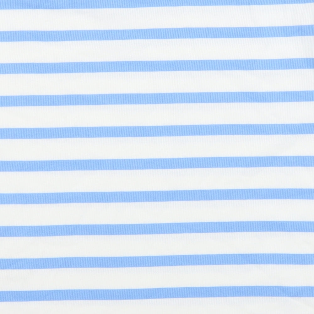 Marks and Spencer Boys Blue Striped Cotton Basic T-Shirt Size 10-11 Years Round Neck Pullover