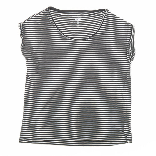 Luxueux Womens Black Striped Viscose Jersey T-Shirt Size S Scoop Neck