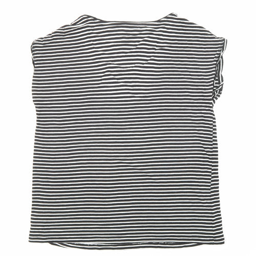 Luxueux Womens Black Striped Viscose Jersey T-Shirt Size S Scoop Neck