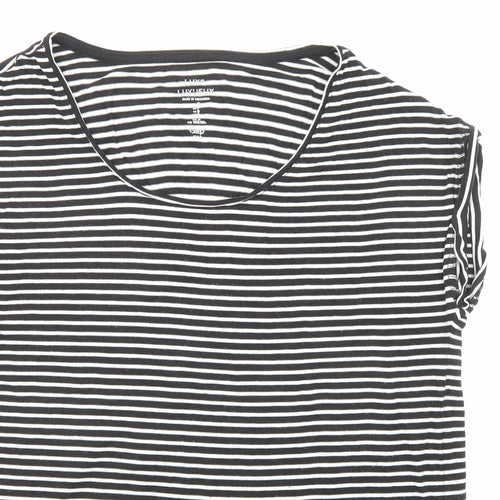 Luxueux Womens Black Striped Viscose Jersey T-Shirt Size S Scoop Neck