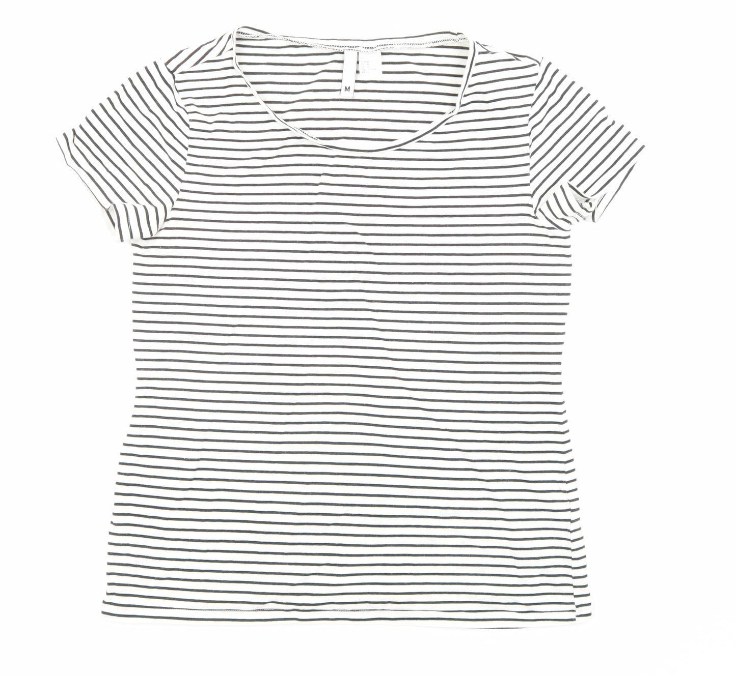 Divided by H&M Womens Black Striped Cotton Jersey T-Shirt Size M Crew Neck