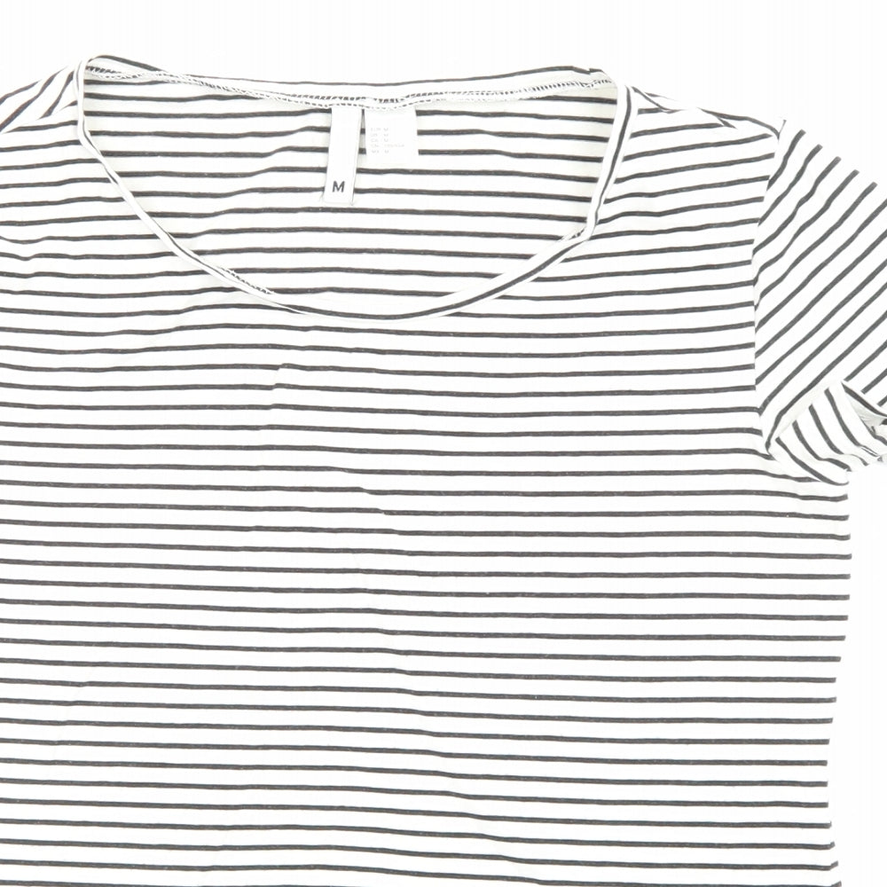 Divided by H&M Womens Black Striped Cotton Jersey T-Shirt Size M Crew Neck