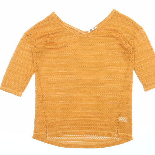 NEXT Womens Orange V-Neck Polyester Pullover Jumper Size 12