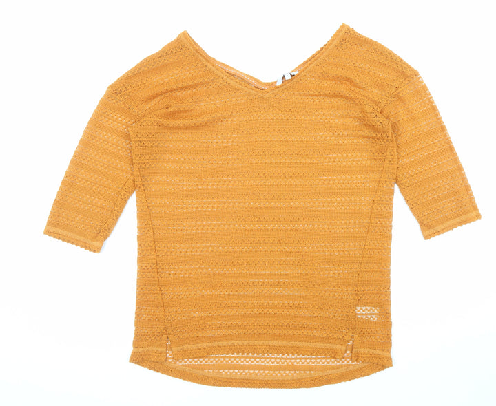 NEXT Womens Orange V-Neck Polyester Pullover Jumper Size 12