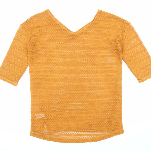 NEXT Womens Orange V-Neck Polyester Pullover Jumper Size 12