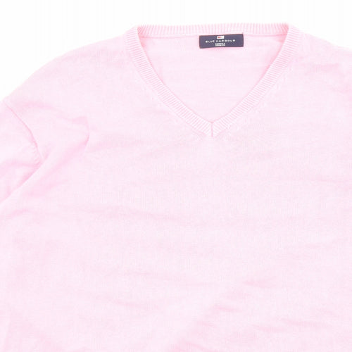 Blue Harbour Mens Pink V-Neck Cotton Pullover Jumper Size XL Long Sleeve