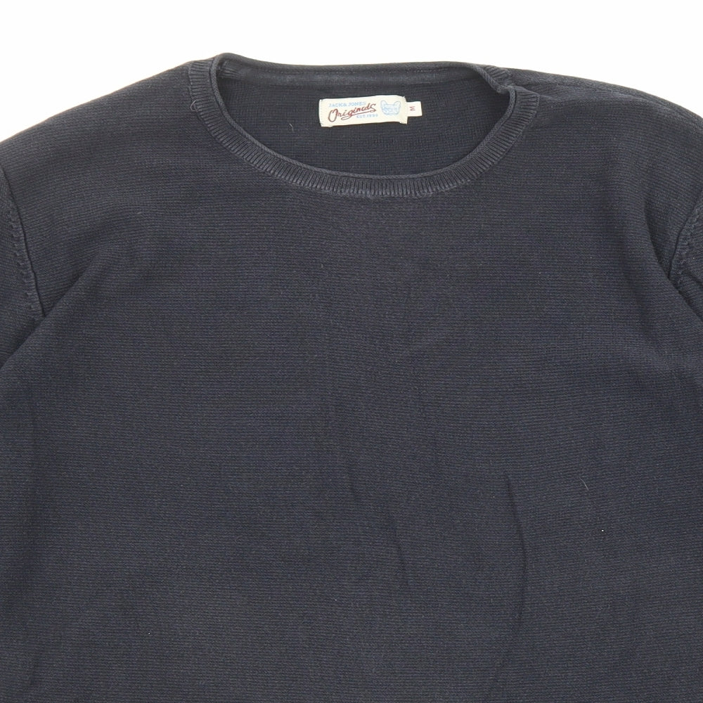 JACK & JONES Mens Blue Crew Neck Cotton Pullover Jumper Size M Long Sleeve