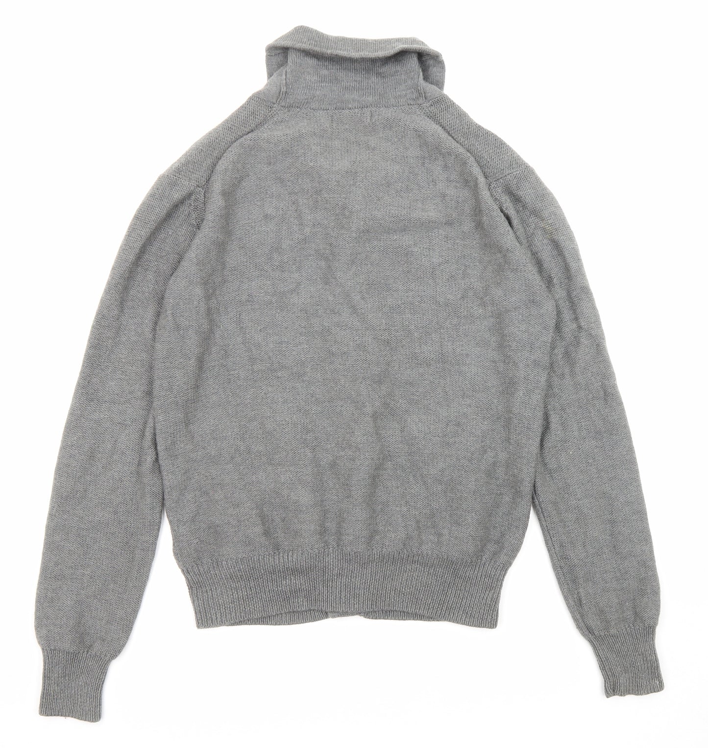 Lyle & Scott Mens Grey Collared Wool Cardigan Jumper Size L Long Sleeve - Logo Embroidery