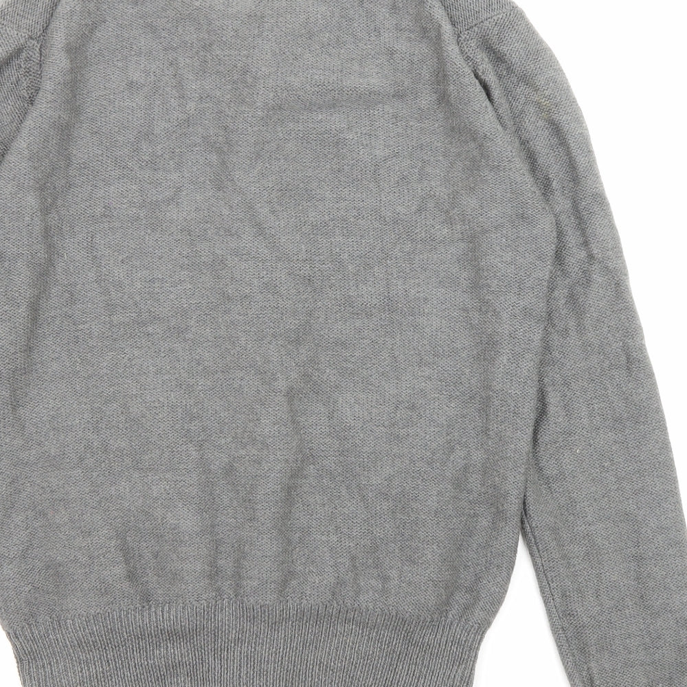 Lyle & Scott Mens Grey Collared Wool Cardigan Jumper Size L Long Sleeve - Logo Embroidery